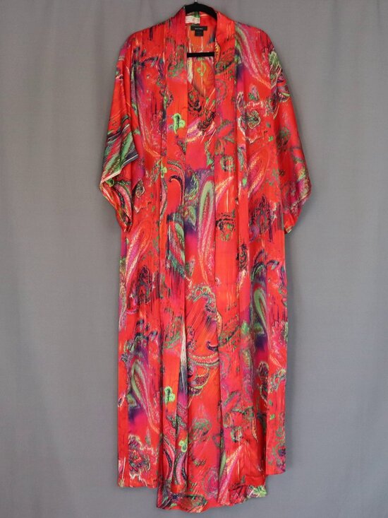 Natori Other - Natori Small 2 Piece Floral Robe & Night Gown Charmeuse Chemise Set Red Green